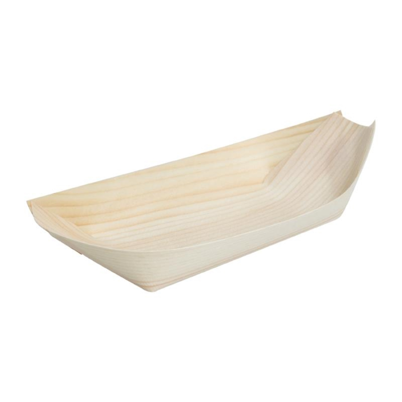 Fiesta Compostable Wooden Sushi Boats Small 80mm (Pack of 100)