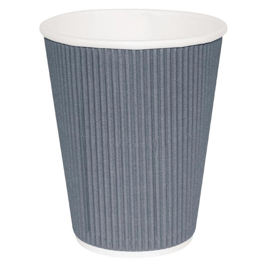 Fiesta Recyclable Coffee Cups Ripple Wall Charcoal 340ml / 12oz (500 Pack) (Lid CW718)