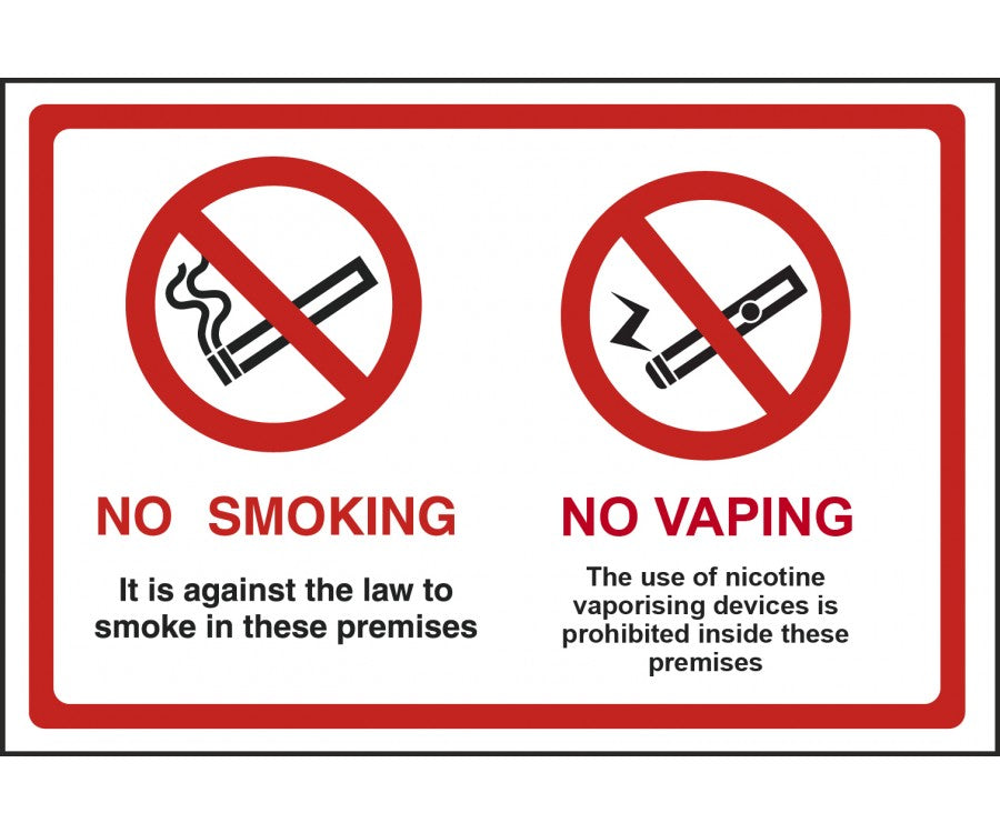 No Smoking & No Vaping Sign Size - 200x300mm Self Adhesive Vinyl (S/A)