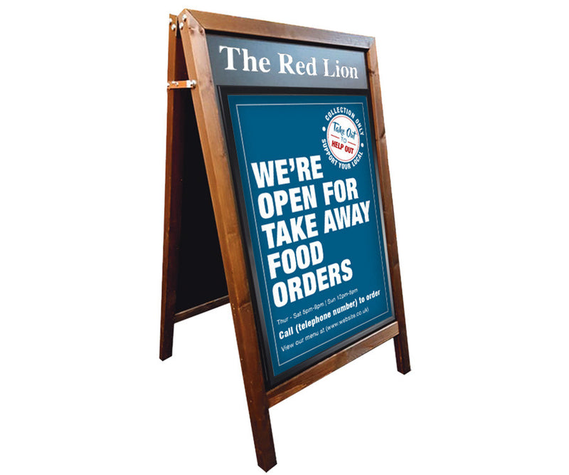 Wood Frame Blackboard A-Board with fitted poster holder to both sides - Exterior Use Large (750x1400x690mm)