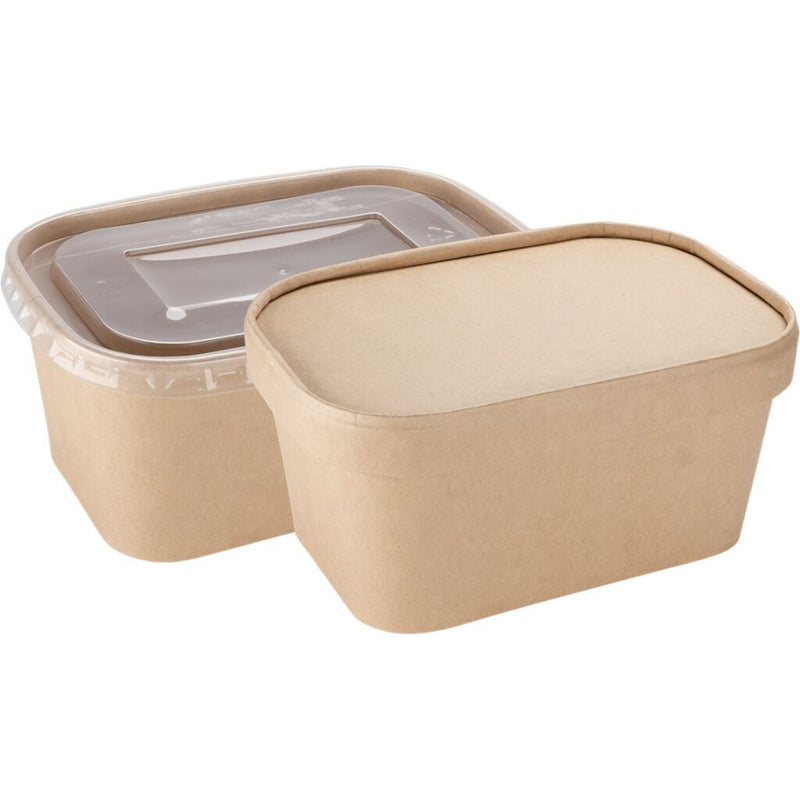 Kraft Premium Rectangular Disposable Food Container 750ml (L173mm W121 H58mm) & Paper Lid x 300