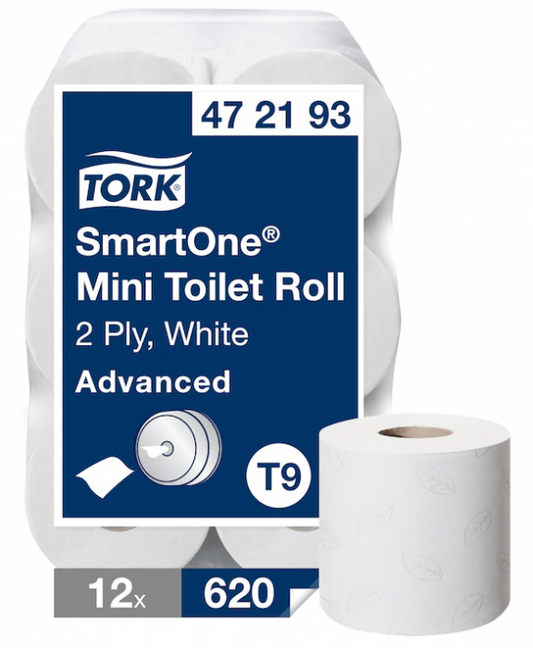 T9 Smartone Mini Toilet Tissue 2 Ply 18x13.4cm 620 Sheets x12