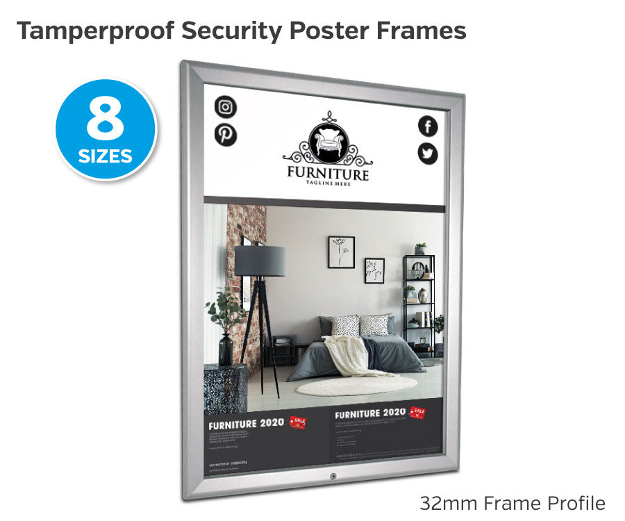 Tamperproof Security Poster Frames - 32mm Frame Profile Poster Size: A0