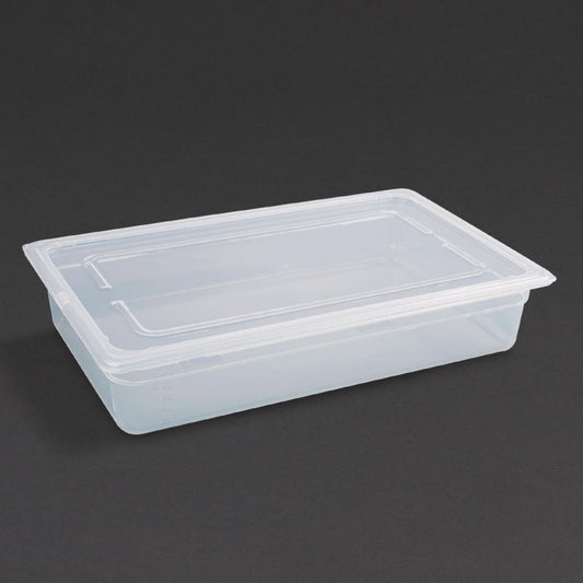 Vogue Polypropylene 1/1 Gastronorm Container with Lid 100mm (Pack of 2) - Capacity: 13Ltr. Material: Polypropylene. GN 1/1. Full Size. With lid