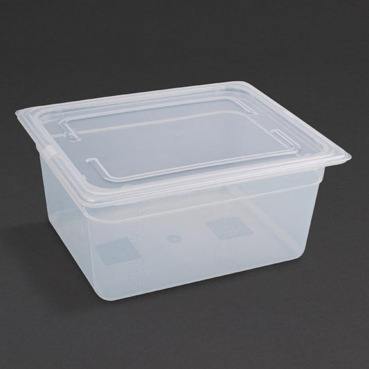 Vogue Polypropylene 1/2 Gastronorm Container with Lid 150mm (Pack of 4) - Capacity: 8.9Ltr. Material: Polypropylene. GN 1/2. Half Size. With lid