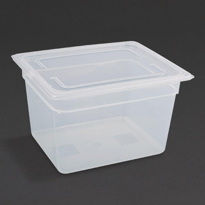Vogue Polypropylene 1/2 Gastronorm Container with Lid 200mm (Pack of 4) - Capacity: 11.7Ltr. Material: Polypropylene. GN 1/2. Half Size With lid
