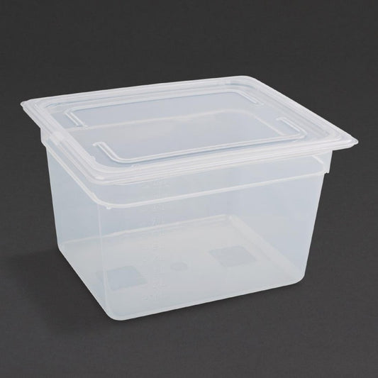 Vogue Polypropylene 1/2 Gastronorm Container with Lid 200mm (Pack of 4) - Capacity: 11.7Ltr. Material: Polypropylene. GN 1/2. Half Size With lid