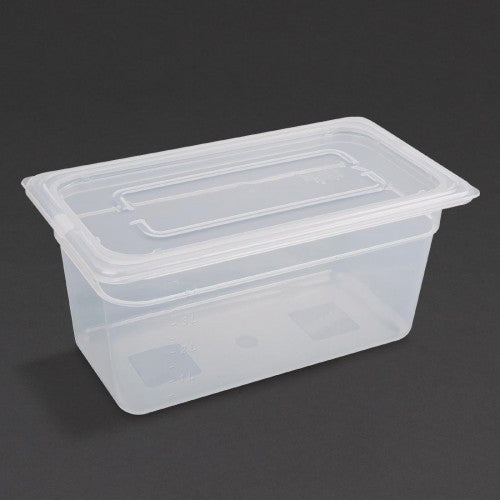 Vogue Polypropylene 1/3 Gastronorm Container with Lid 150mm (Pack of 4) - Capacity: 5.3Ltr. Material: Polypropylene. GN 1/3. Third Size. With lid