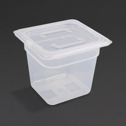 Vogue Polypropylene 1/6 Gastronorm Container with Lid 150mm (Pack of 4) - Capacity: 2.2Ltr. Material: Polypropylene. GN 1/6. Sixth Size. With lid