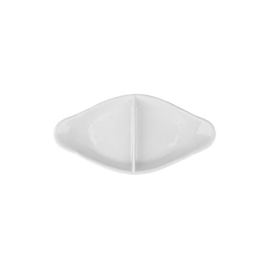 SUPERWHITE DIVID OVAL EAR DISH 11"28CM   x6