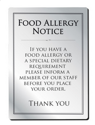 Brushed Silver Food Allergy Bar & Restaurant Sign 29.7 x 21cm