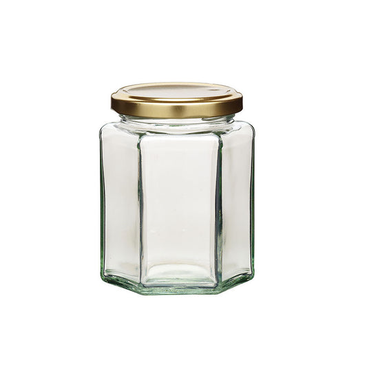 HOMEMADE HEXAGONAL GLASS JAR 34CL        x12