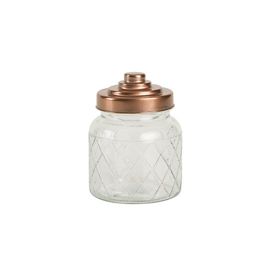 LATTICE GLASS JAR W/LID SMALL 13.7CM H   x6