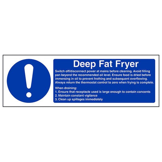 Safety Signs - Deep Fat Fryer Safety Sign 100mm x 300mm Self Adhesive Vinyl For Instant Application