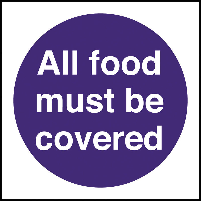 ALL FOOD COVERED SIGN 100x100MM BLUE    