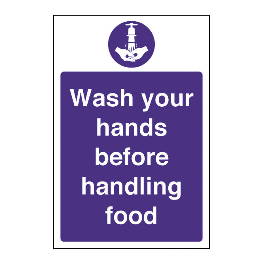 WASH HANDS BEFORE HANDLING FOOD SIGN BLU