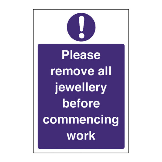 REMOVE JEWELLERY SIGN 200x300MM BLUE    