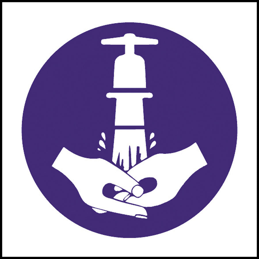 WASH HANDS SYMBOL SIGN 100x100MM BLUE   