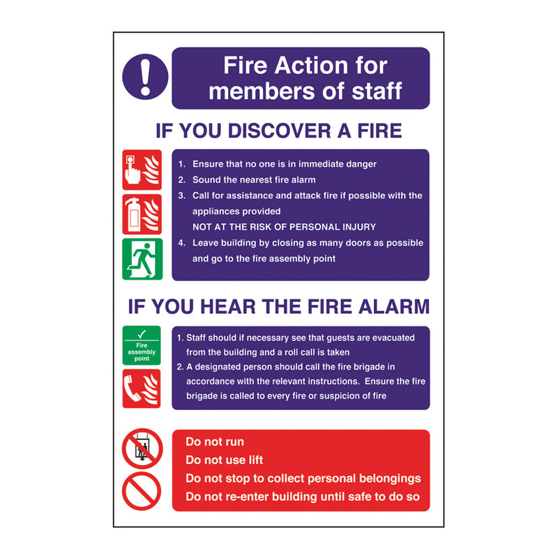 FIRE ACTION STAFF SIGN 200 X 300MM      