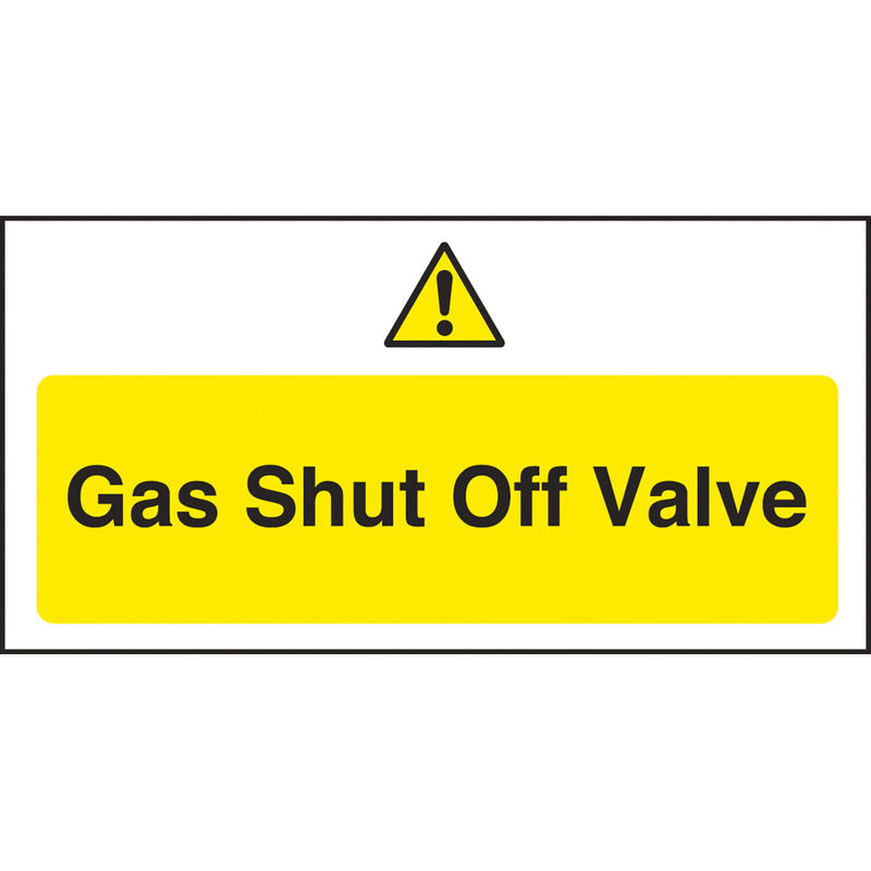 GAS SHUT OFF VALVE SIGN 20x10CM YELLOW  