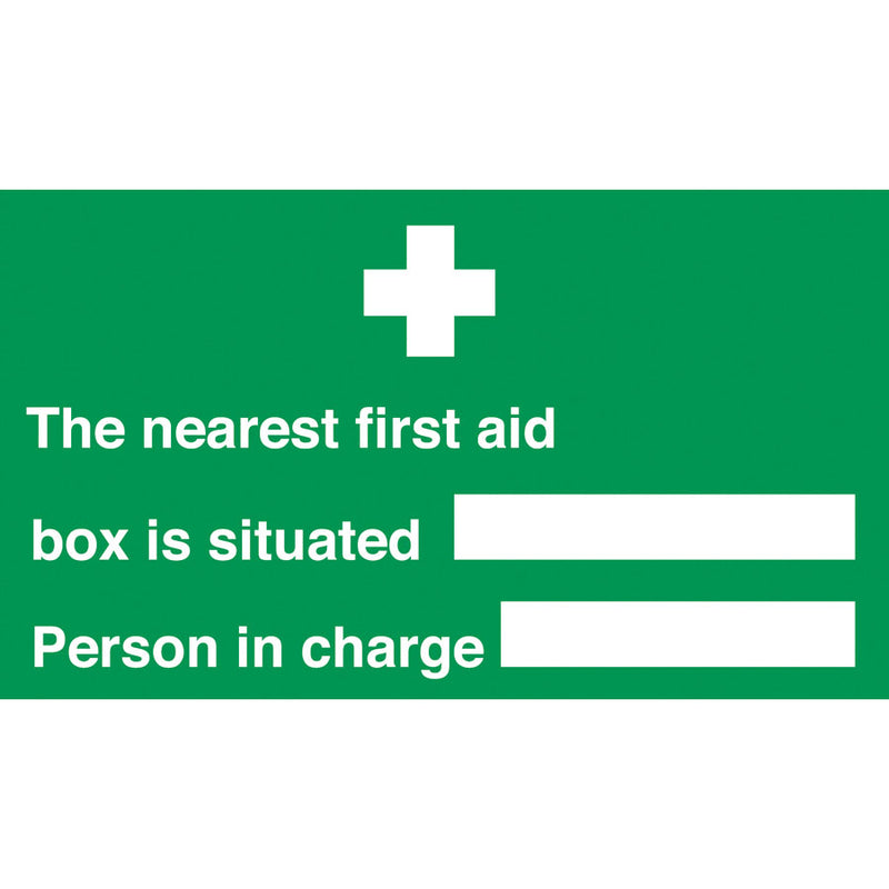 NEAREST FIRST AID BOX SIGN 30x15CM GREEN