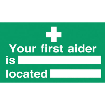 FIRST AIDER LOCATION SIGN30x15CM GREEN  
