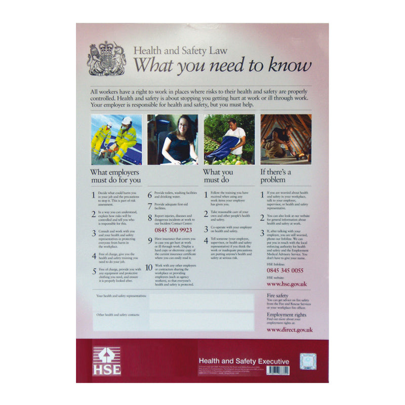 HEALTH & SAFETY LAW POSTER 30X42CM      