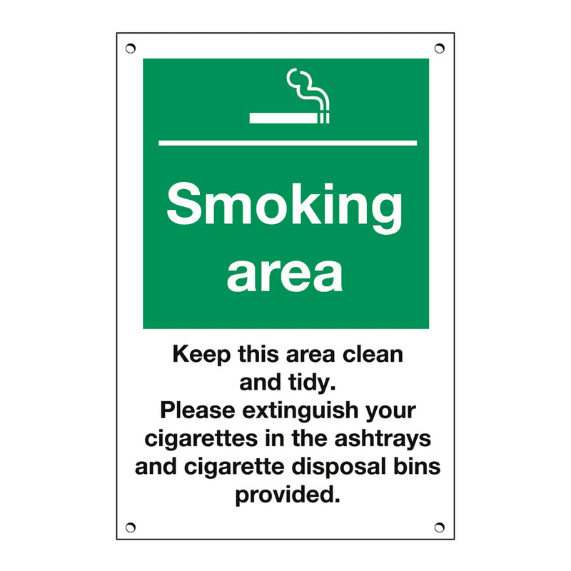 SMOKING AREA EXTERIOR SIGN 20x30CM GR/WH