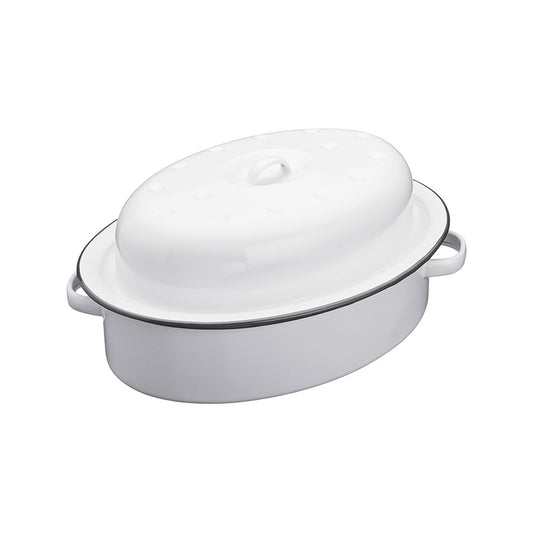 ENAMEL LIDDED OVAL ROASTER 17CM WHITE   