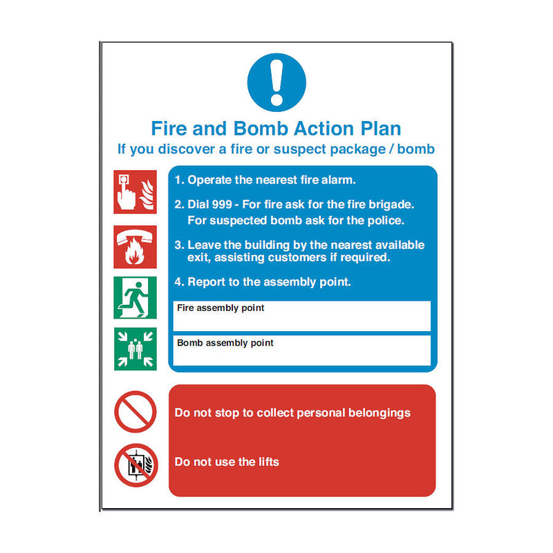 FIRE &BOMB ACTION PLAN NOTICE 200X150MM 