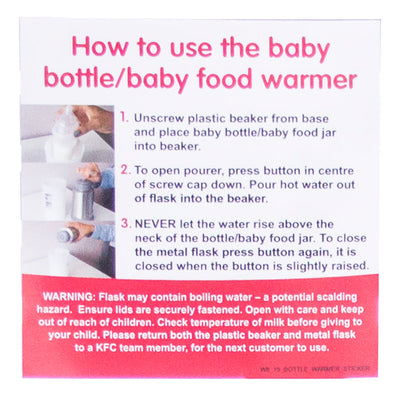 BABY FOOD WARMER INSTRUCTIONS STICKER   