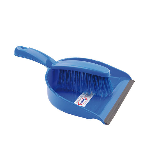 DUST PAN & BRUSH SET STIFF BLUE         