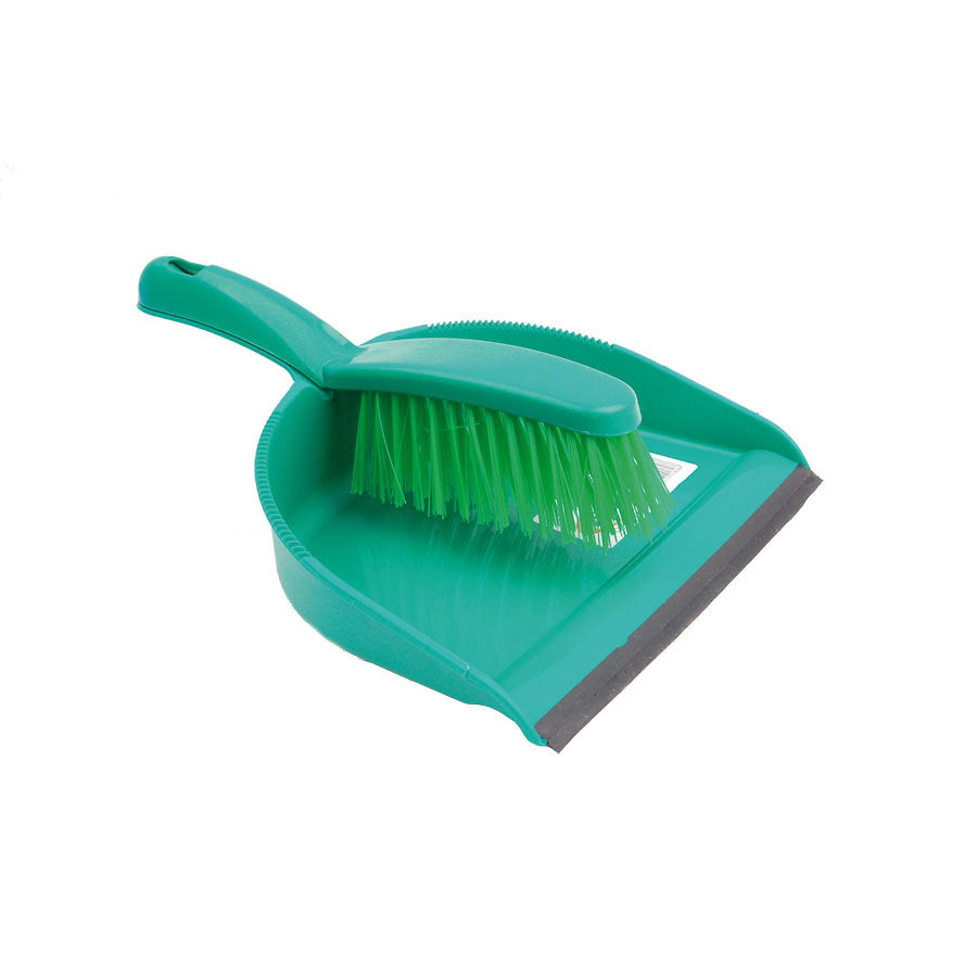 DUST PAN & BRUSH SET STIFF GREEN        