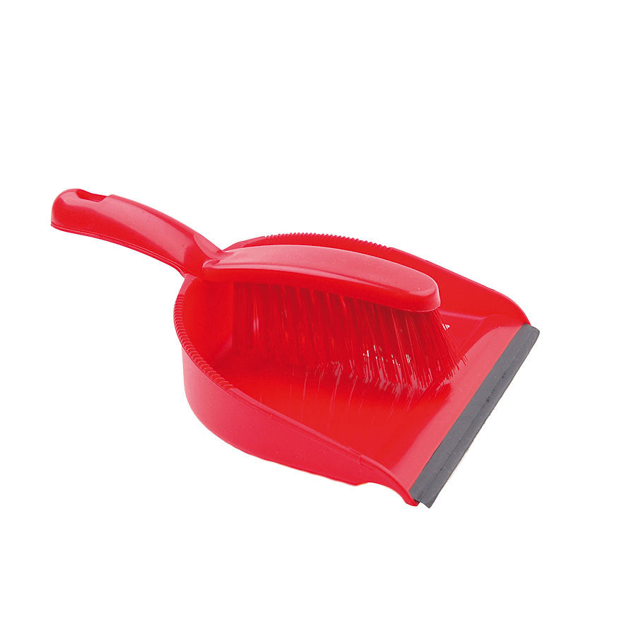DUST PAN & BRUSH SET STIFF RED          