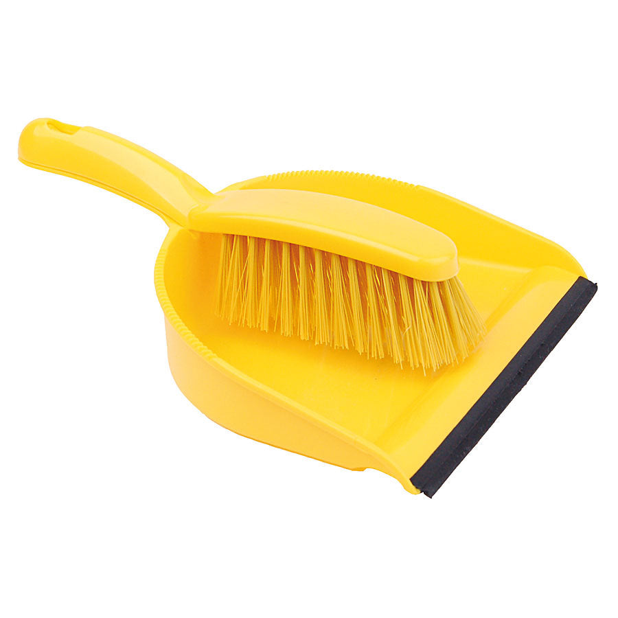 DUST PAN & BRUSH SET STIFF YELLOW       