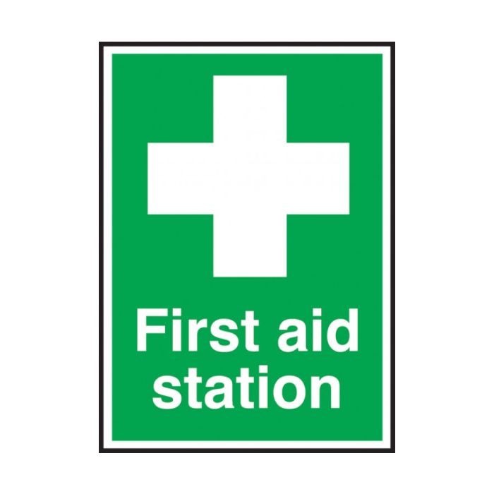 Safety Signs - First Aid Station Notice 150x100mm Self Adhesive Vinyl For Instant Application