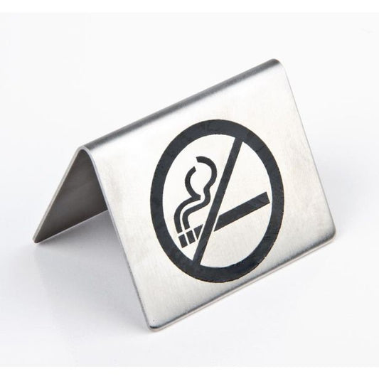 Brushed Steel No Smoking Table Sign - 35(H) x 51(W) x 38(D)mm. Brushed Steel. Sold Singly