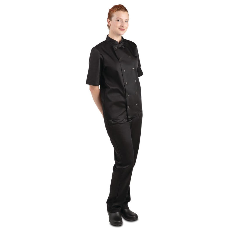 Vegas Chefs Jacket Short Sleeve Black Polycotton - Size L
