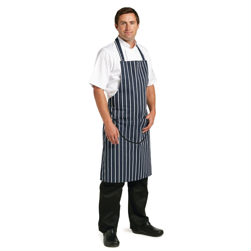 Bib Apron Blue/White Butchers Stripe with Pocket - 28-38"