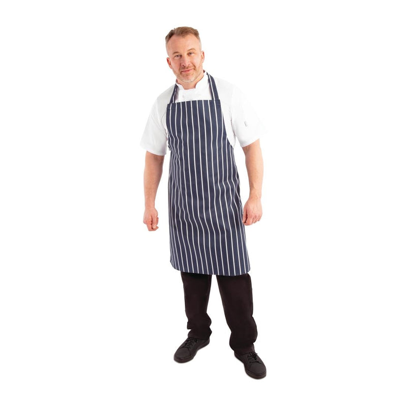 Bib Apron Blue/White Butchers Stripe - 35-40"