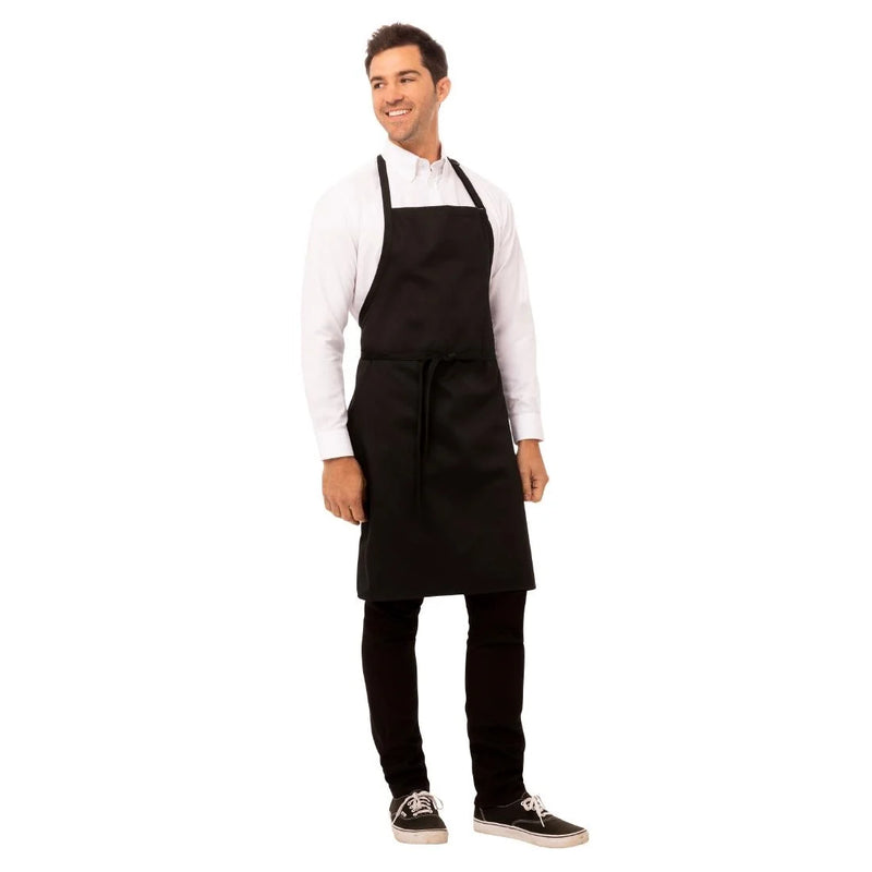 Chef Works Adjustable Neck Bib Apron Black with Pockets