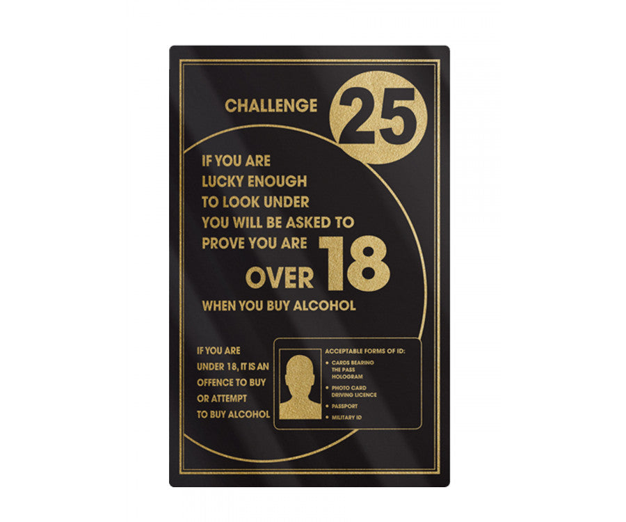 Rigid Gloss Black 1.5mm Challenge 25 Bar & Restaurant Sign 260mm x 170mm