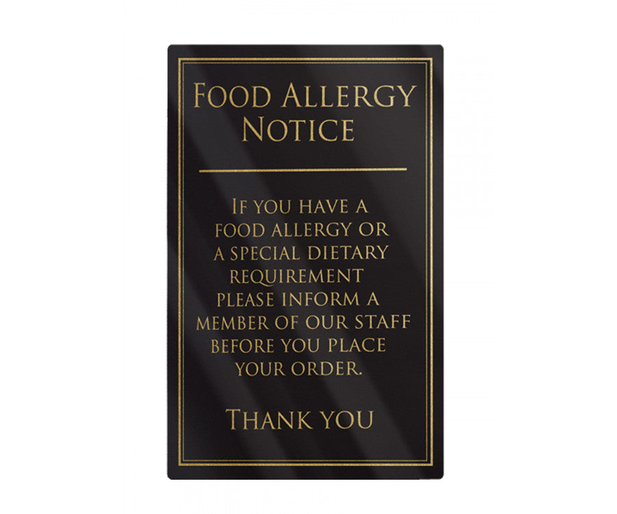 Rigid Gloss Black 1.5mm Food Allergy Bar & Restaurant Sign 260mm x 170mm