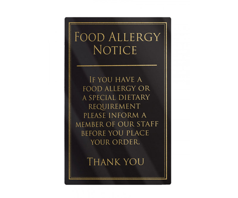 Food Allergy Bar & Restaurant Sign 1.5mm rigid gloss black material 260mm x 170mm