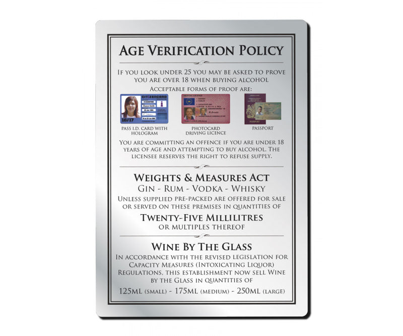 25ml 3 Part Age Verification Policy Notice 29.7 x 21cm