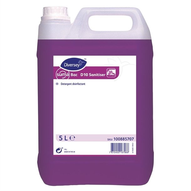 Diversey Suma Bac D10 Cleaner and Sanitiser Concentrate 5Ltr