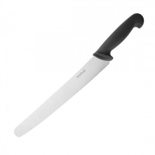 Hygiplas Serrated Pastry Knife Black 25.4cm - Blade Length: 10". Weight: 150g