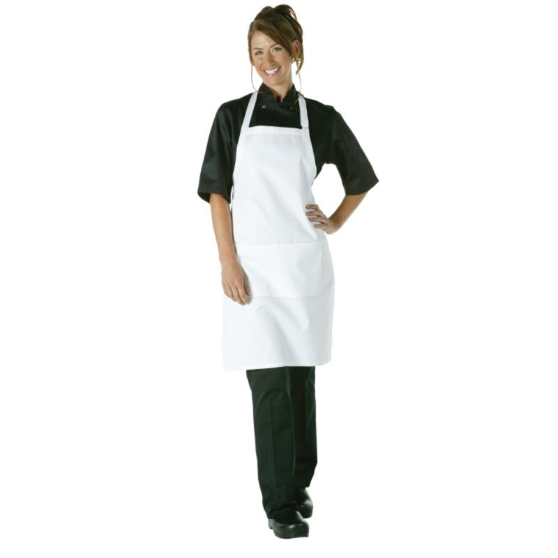 Chef Works Adjustable Neck Bib Apron White with Pockets