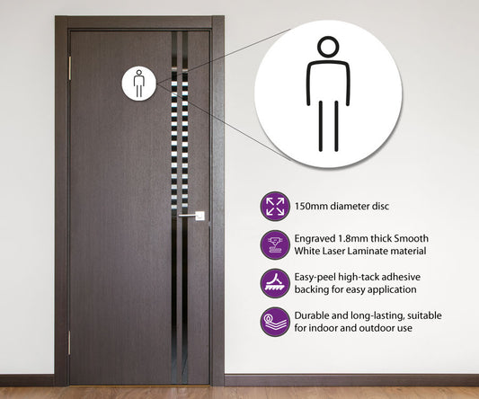 Gents Toilet Door Symbol. 150mm Silver