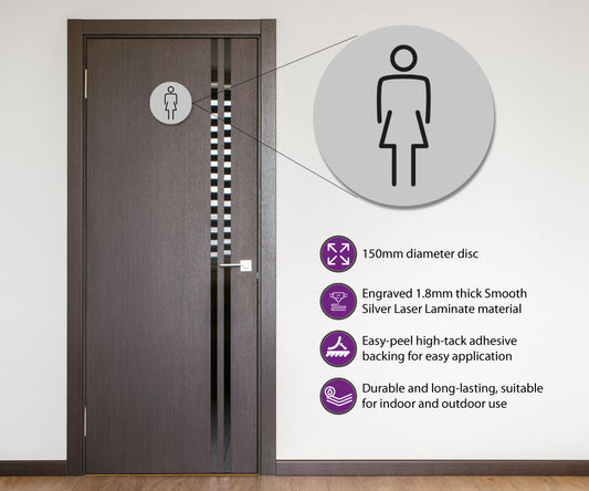 Ladies Toilet Door Symbol. 150mm Silver